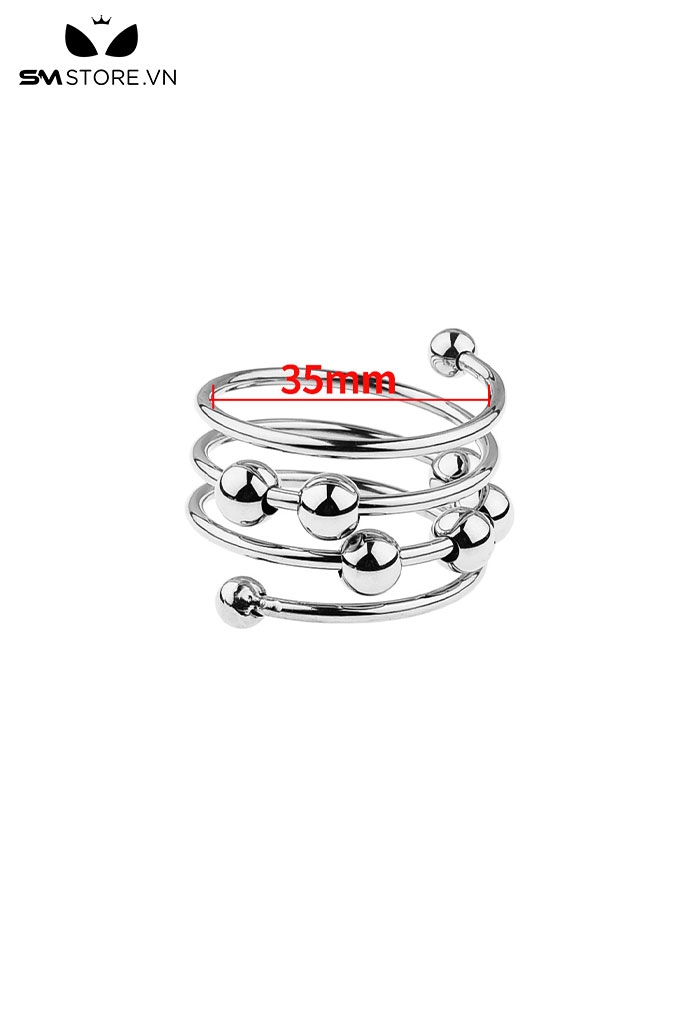 SMT622 - Vòng đeo dương vật inox có bi hình lo xo với 4 size