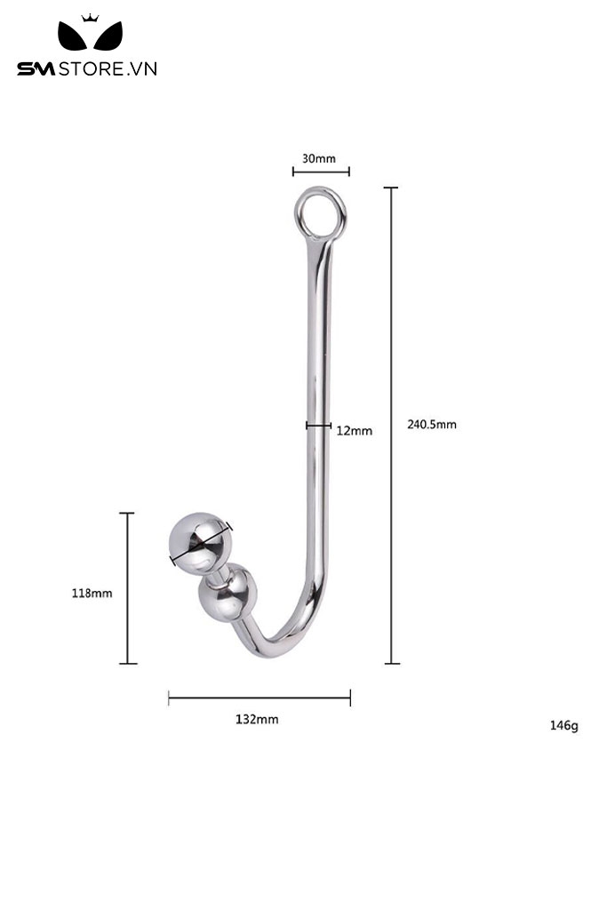 SMT448 - Anal hook gắn 2 bi chất liệu kim loại dài 358mm màu trắng
