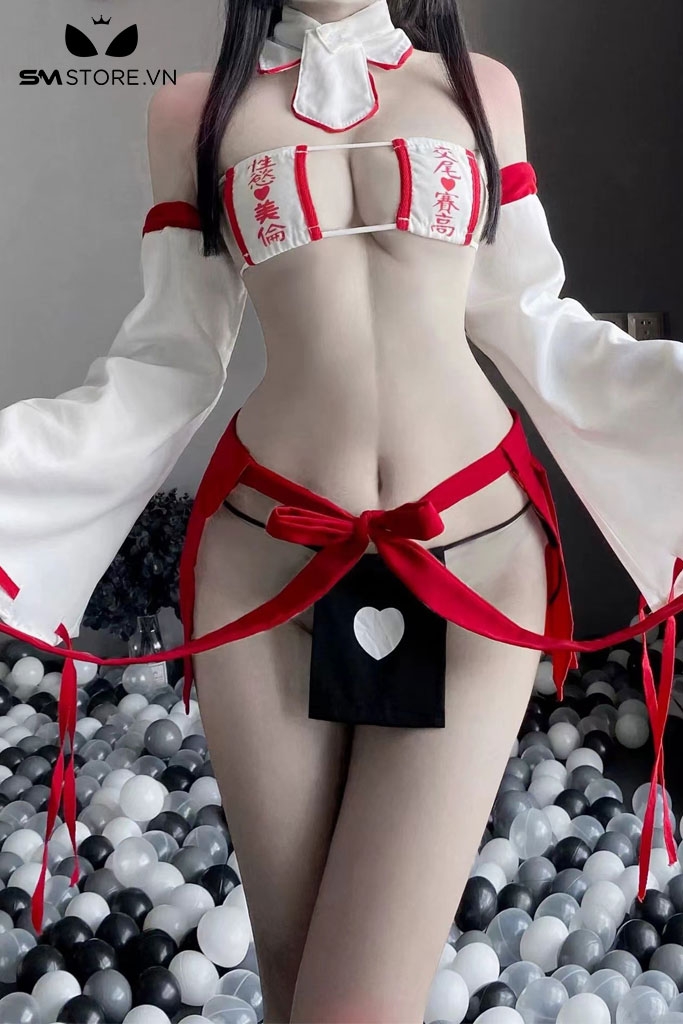 SMS701 - Váy ngủ kimono với áo ngực chân váy hở trước buộc dây sexy