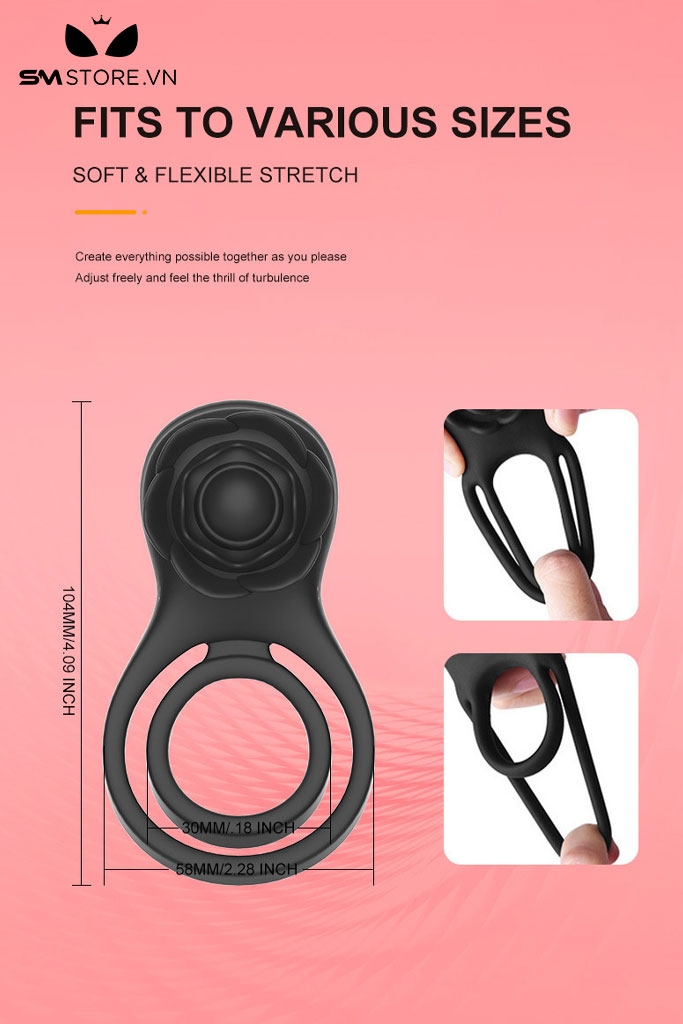SMT2446 - Vòng đeo dương vật hình bông hoa hồng đường kính 58mm