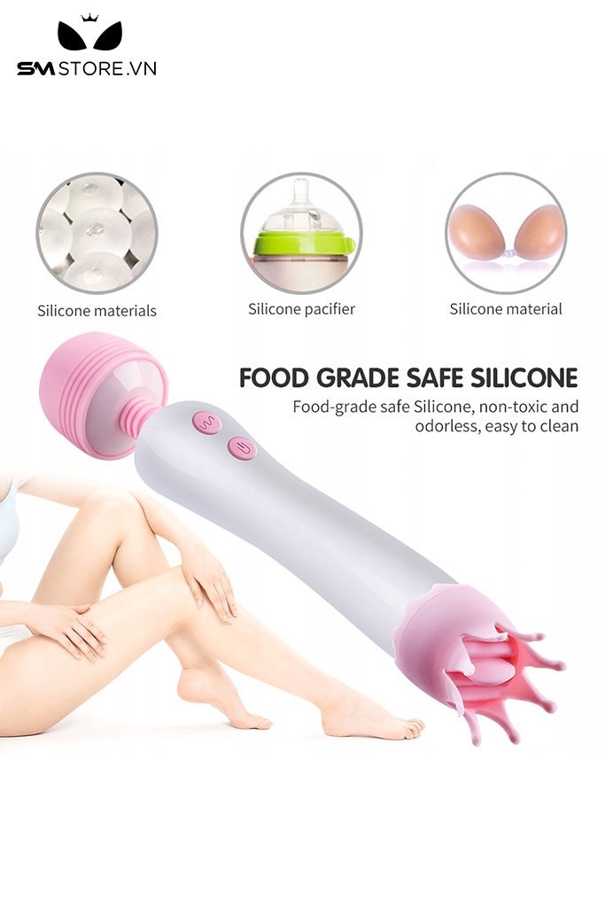 SMT467 - Chày rung đầu lưỡi vương miện silicon dài 17cm màu trắng