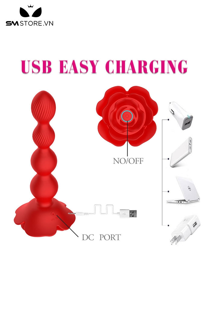 SMT1712 - Anal bead xoắn hình bông hoa hồng có 10 tần số rung