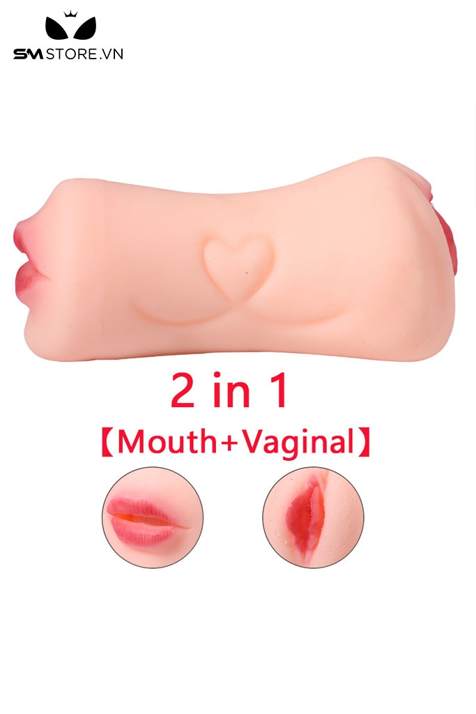 SMT2564 - Âm đạo giả cầm tay mix miệng giả họa tiết trái tim