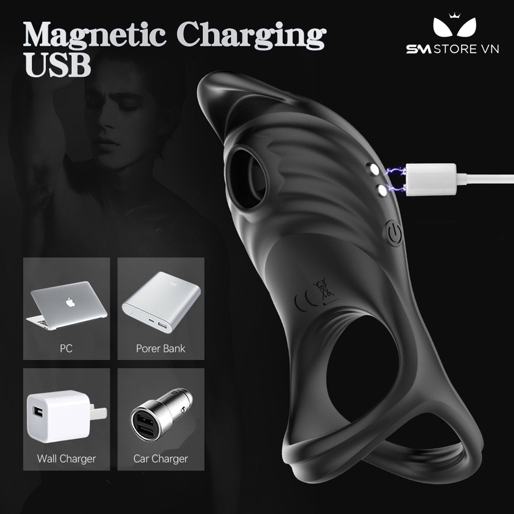 SMT2717 - Vòng đeo dương vật rung hút có 5 chế độ sạc điện