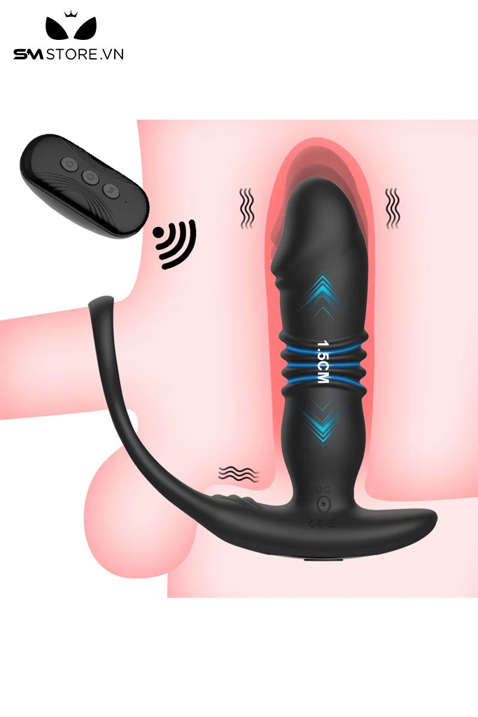 SMT984 - Máy rung hậu môn mix vòng đeo dương vật có 7 tần số thụt