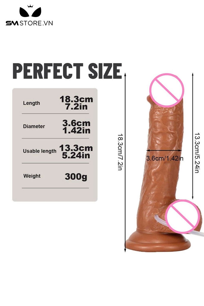 SMT1996 - Dương vật giả silicon mềm dẻo bắn tinh dài 18cm