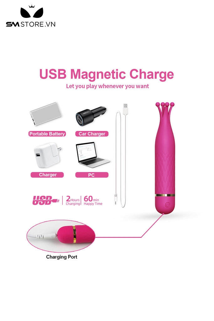 SMT2359 - Gậy rung silicon hình vương miện có 10 tần số dài 13.5cm