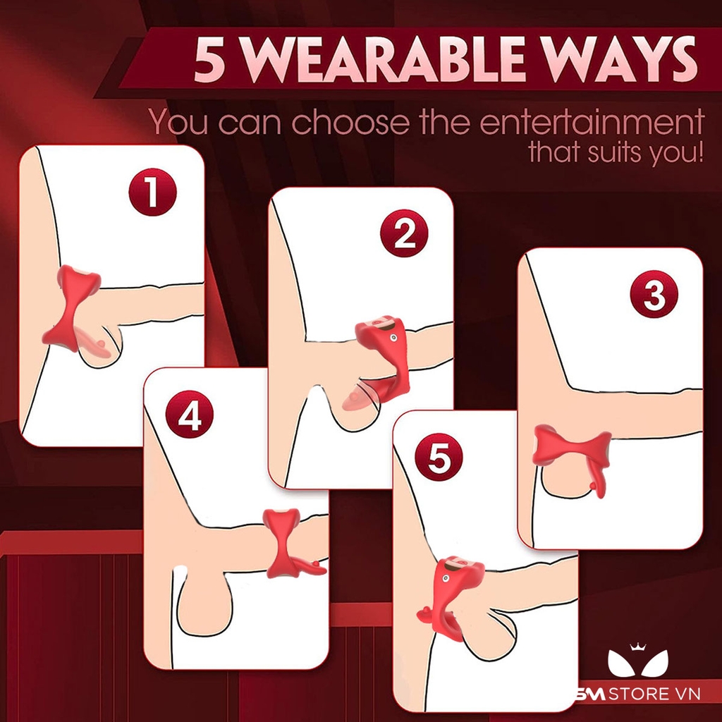 SMT2272 - Vòng rung dương vật silicon có lưỡi và 10 chế độ sạc điện