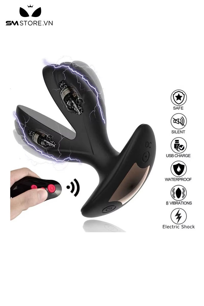 SMT2231 - Máy rung hậu môn silicon 2 nhánh có sốc điện dài 10.7cm