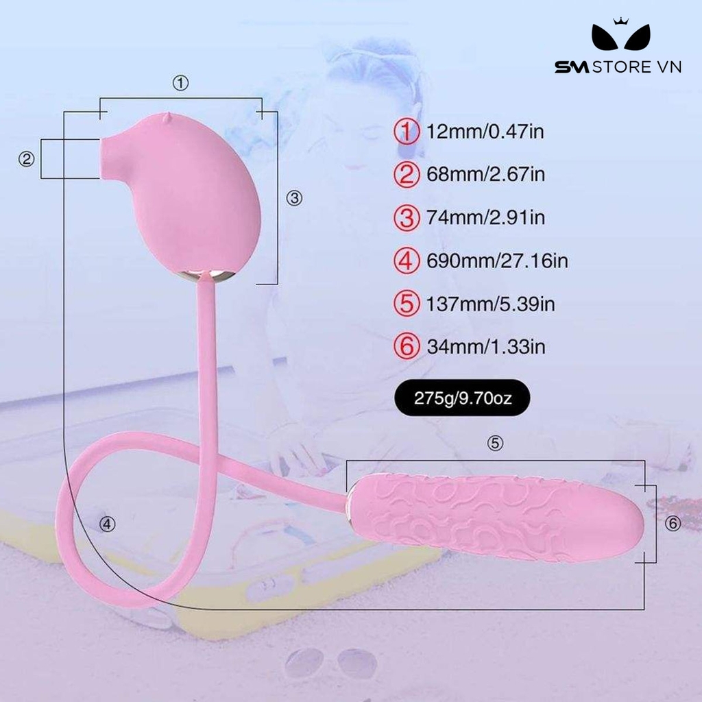 SMT1600 - Trứng rung 7 chế độ 2 đầu có 3 tần số hút dài 6.6cm