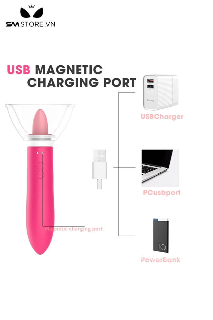 SMT2228 - Máy rung silicon hình lưỡi có 10 chế độ sạc điện chống nước