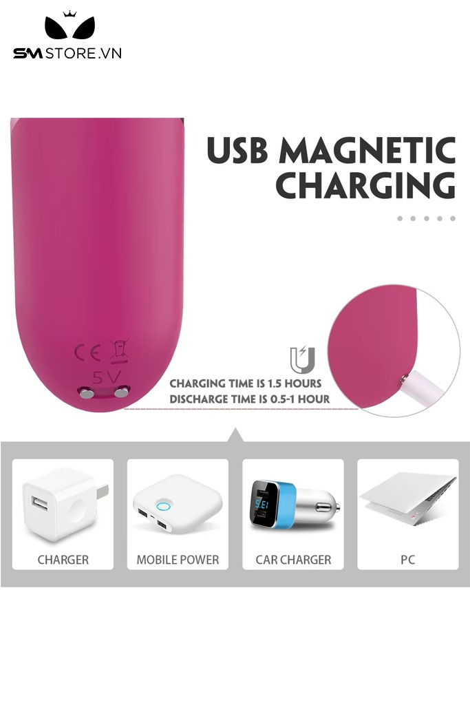 SMT1549 - Máy rung âm vật mini silicon có 9 chế độ sạc điện dài 8.3cm