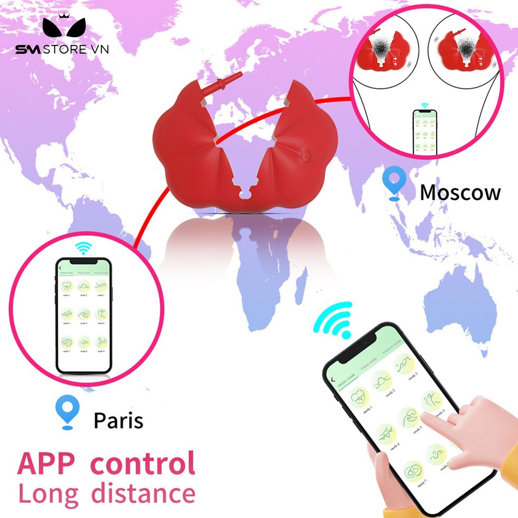 SMT1169 - Kẹp núm vú silicon điều khiển qua APP có 9 chế độ rung