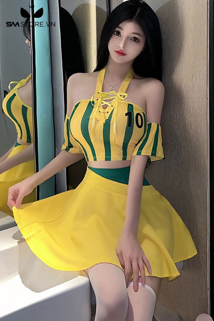 SMS787 - Bộ đồ cổ động viên bóng đá áo croptop và váy xòe sexy