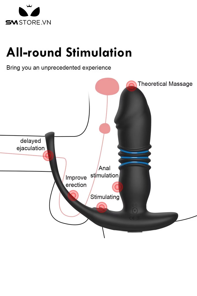 SMT984 - Máy rung hậu môn mix vòng đeo dương vật có 7 tần số thụt