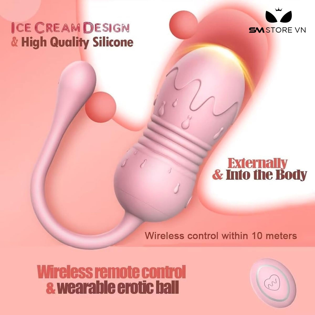 SMT526 - Trứng rung silicon điều khiển từ xa màu hồng dài 19.3cm