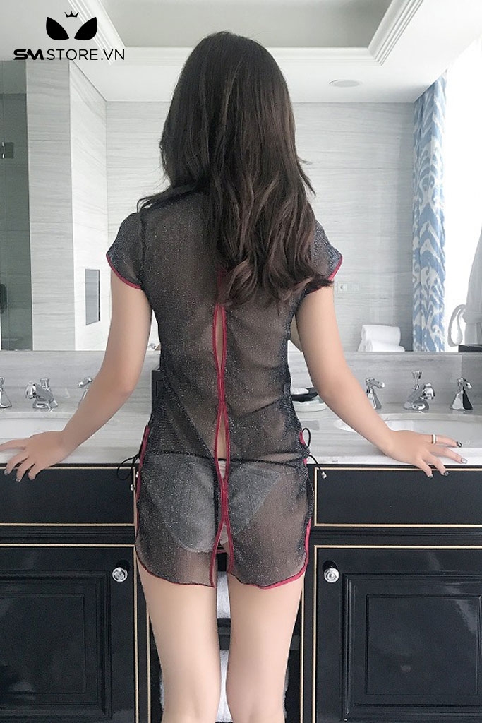 SMS589 - Váy ngủ sườn xám xẻ tà cực ngắn trong suốt gợi cảm