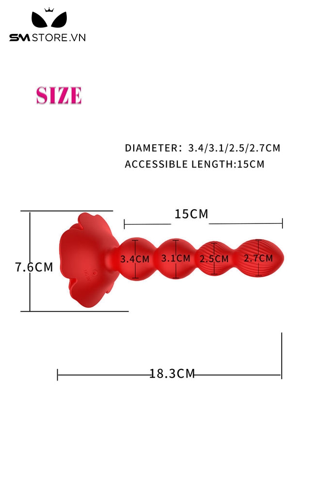 SMT1712 - Anal bead xoắn hình bông hoa hồng có 10 tần số rung