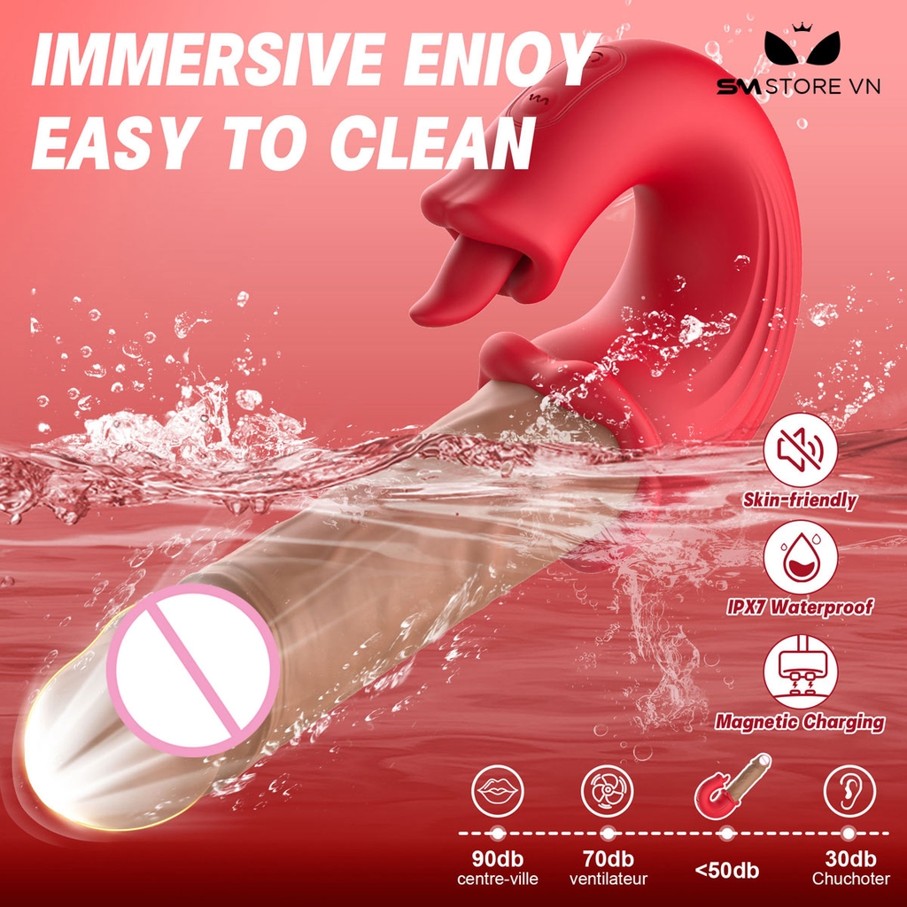 SMT2178 - Dương vật giả 2 đầu rung thịt có lưỡi liếm dài 20.6cm