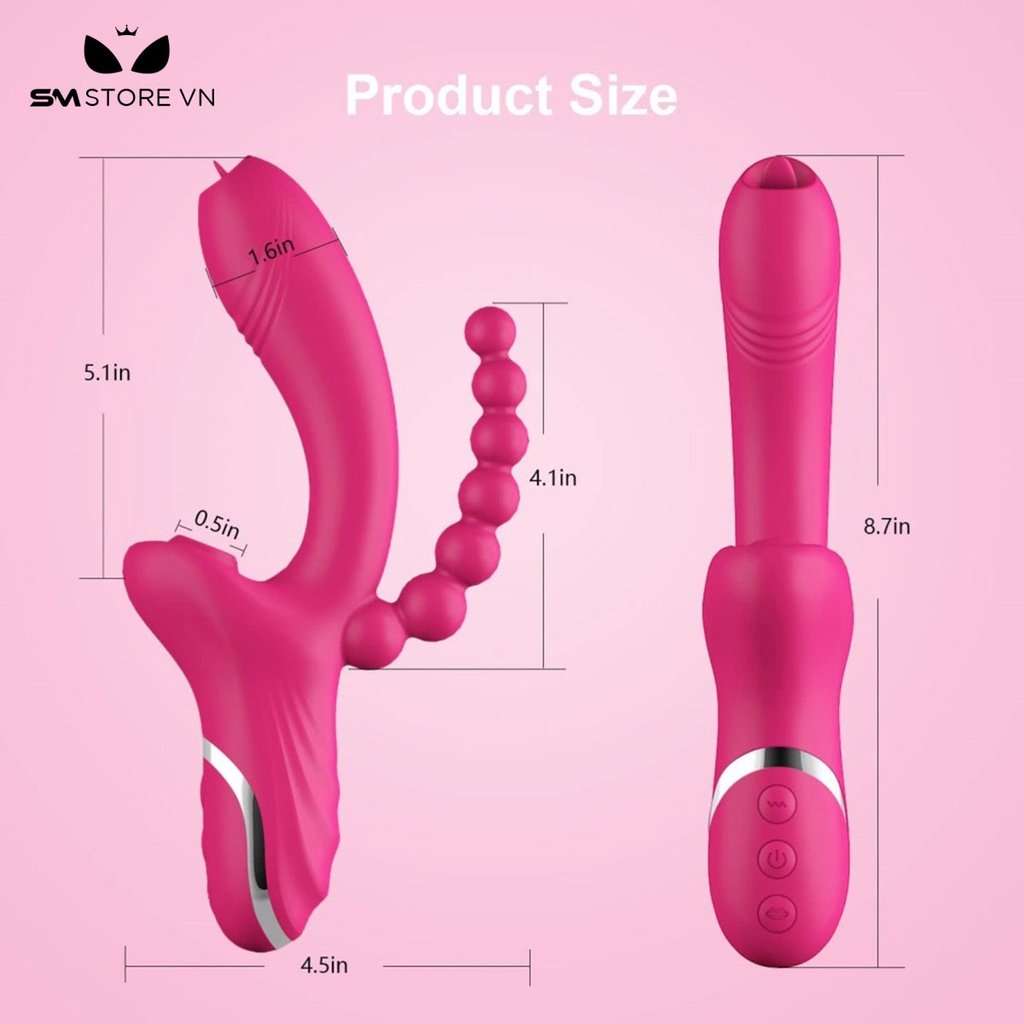 SMT1264 - Dương vật giả silicon rung hút có lưỡi liếm dài 230mm