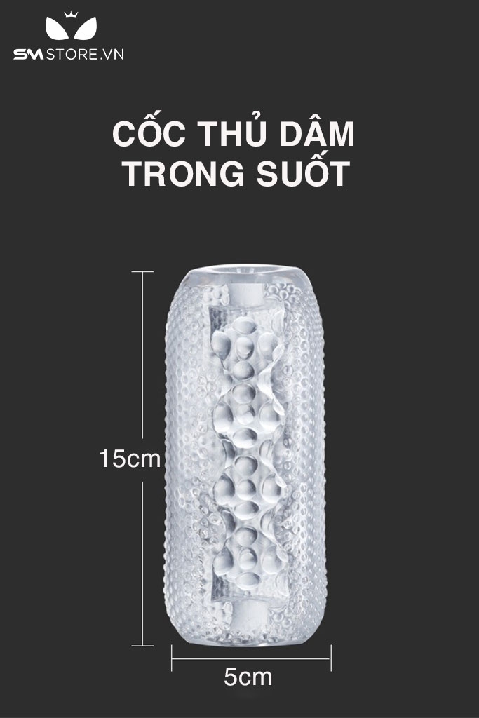 SMT1136 - Cốc thủ dâm trắng trong suốt silicon mềm dẻo dài 14cm