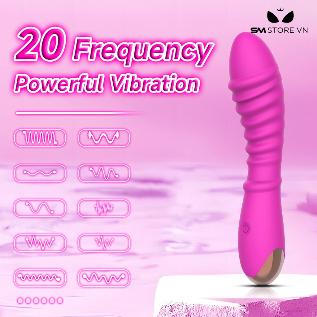 SMT2603 - Máy rung đầu dương vật có vân ngang và 20 chế độ dài 18cm
