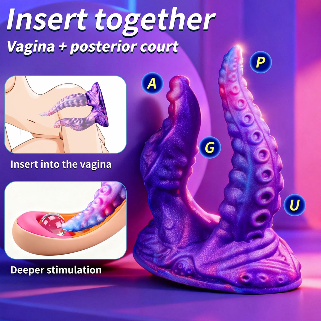 SMT2951 - Dương vật giả 2 đầu có xúc tu silicon dài 22cm