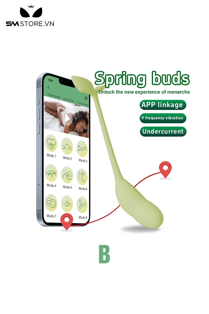 SMT1248 - Trứng rung silicon mini cỏ mầm có 9 tần số chống nước