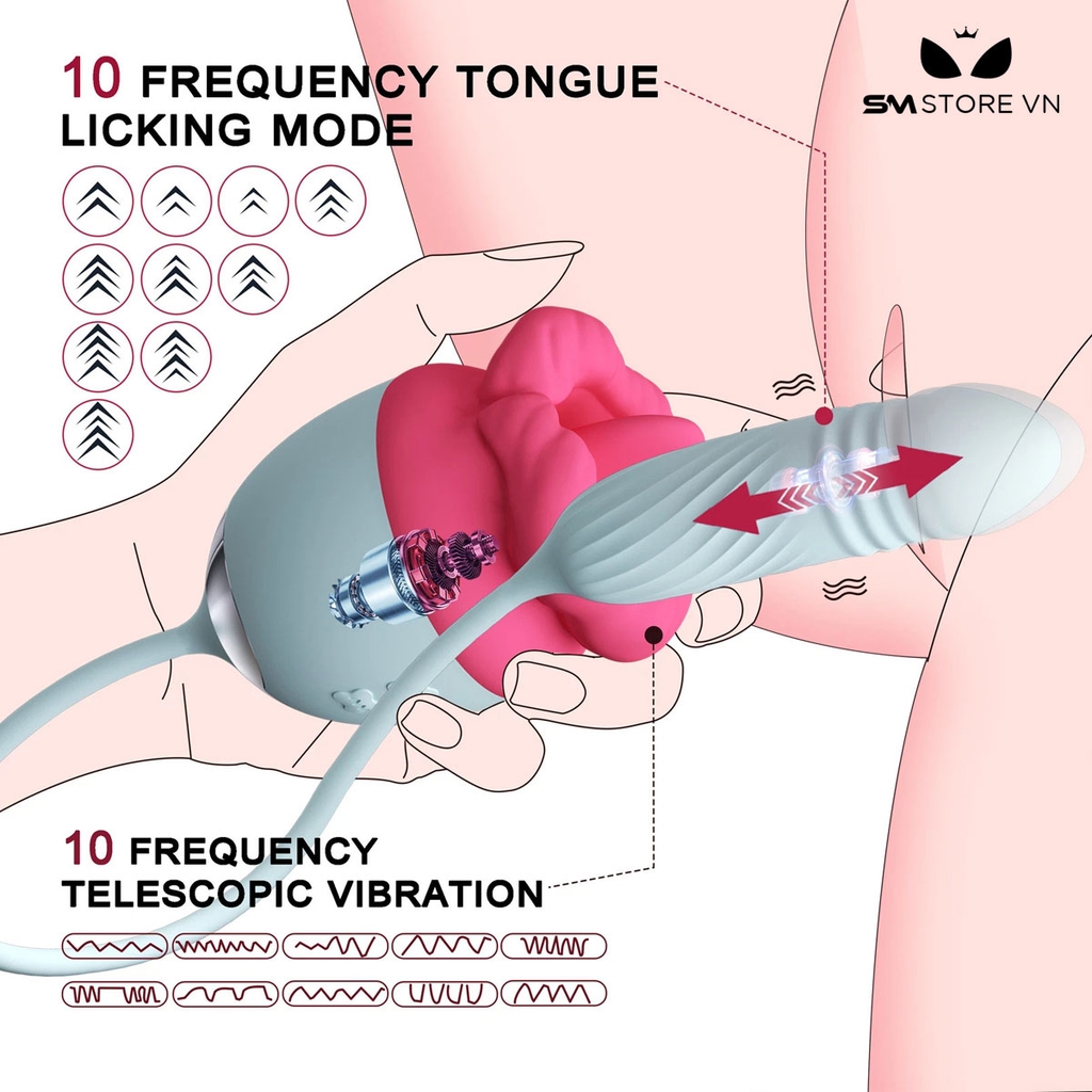 SMT2282 - Máy bú liếm nữ có lưỡi rung 10 tần số silicon dài 44.5cm