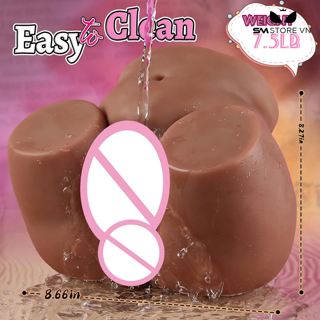 SMT2697 - Mông giả nguyên khối màu nâu chất liệu silicon có 2 lỗ