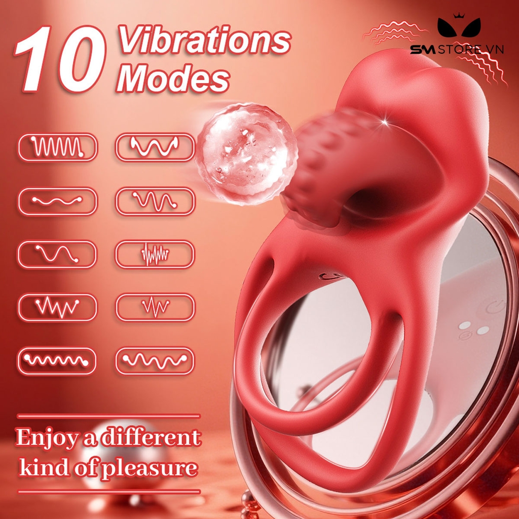 SMT2496 - Vòng đeo dương vật mix lưỡi liếm rung 10 chế độ