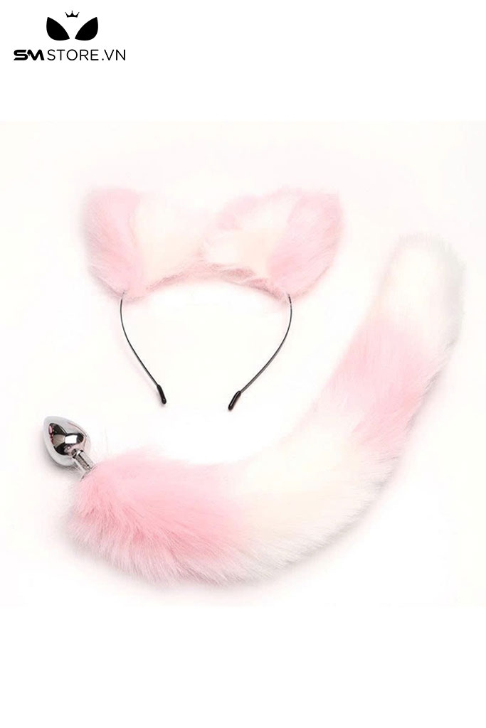 SMT282 - Set 2 món đuôi cáo cosplay mix bờm phối hai màu đen hồng