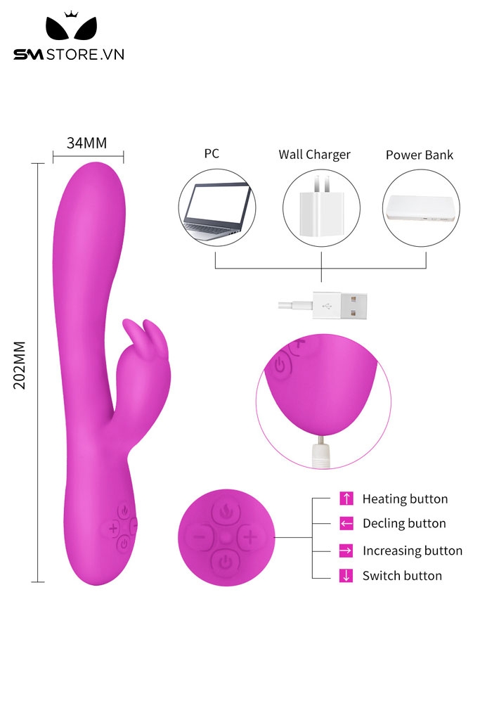 SMT1150 - Máy rung tai thỏ silicon sưởi ấm có 16 chế độ dài 25cm