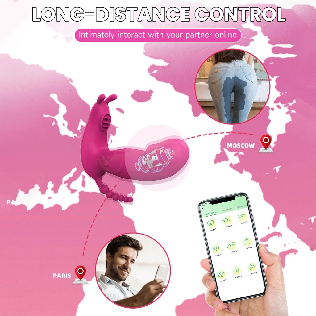 SMT2738 - Máy rung 2 đầu tai thỏ có lưỡi liếm có 9 tần số sạc điện