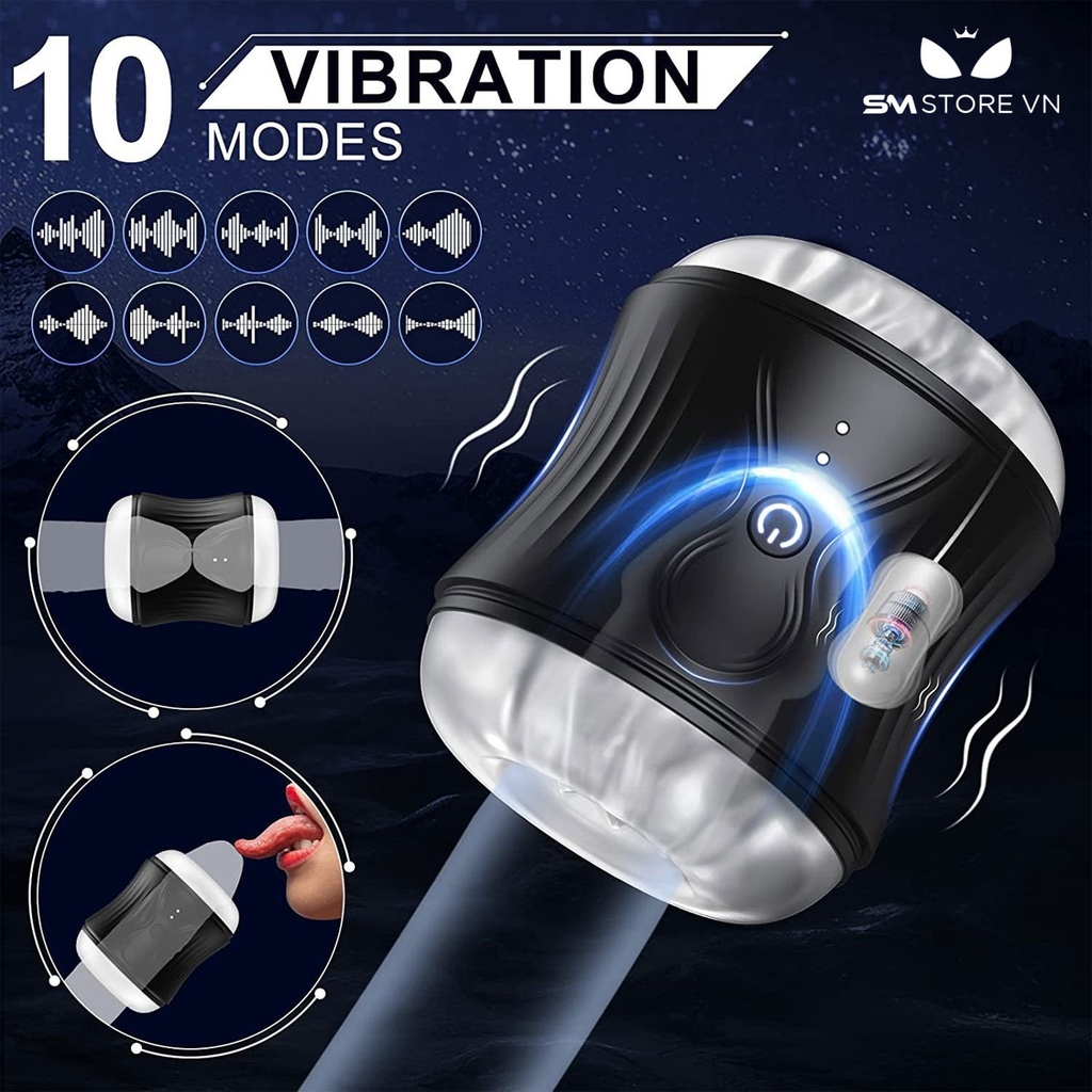 SMT2426 - Cốc thủ dâm silicon 2 đầu mini tự động có 10 chế độ rung