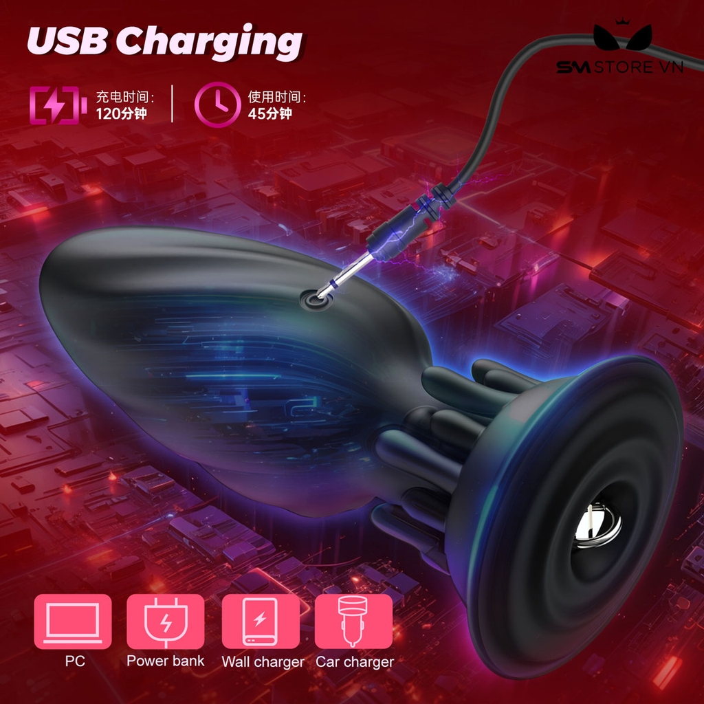 SMT1659 - Máy rung hậu môn silicon xoay 360 độ dùng sạc chống nước