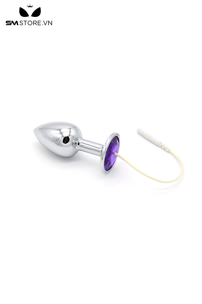 SMT907 - Butt plug kim loại kích điện với chuôi tím tròn với 3 size