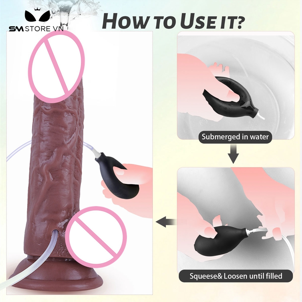 SMT2888 - Dương vật giả bắn tinh dính tường bơm tay dài 18.8cm
