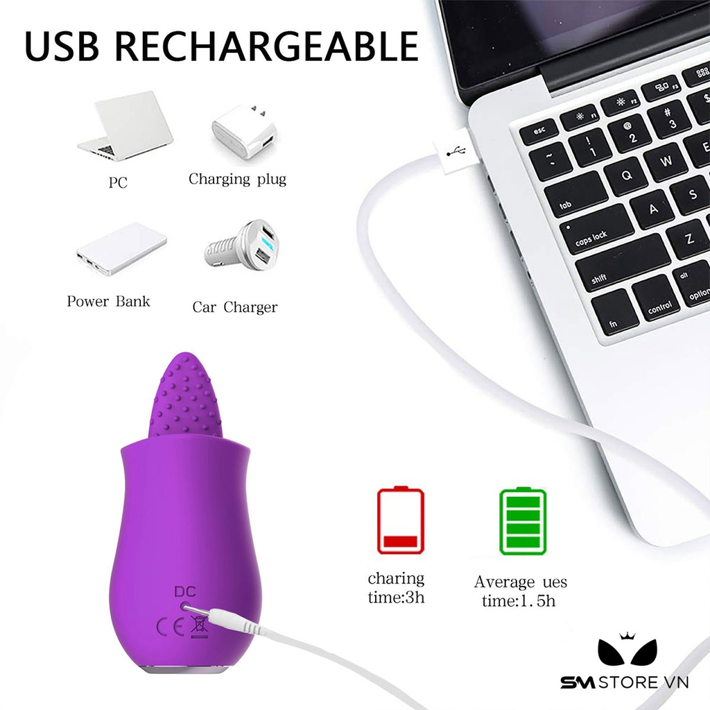 SMT1375 - Lưỡi rung có gai bằng silicon sạc USB kháng nước