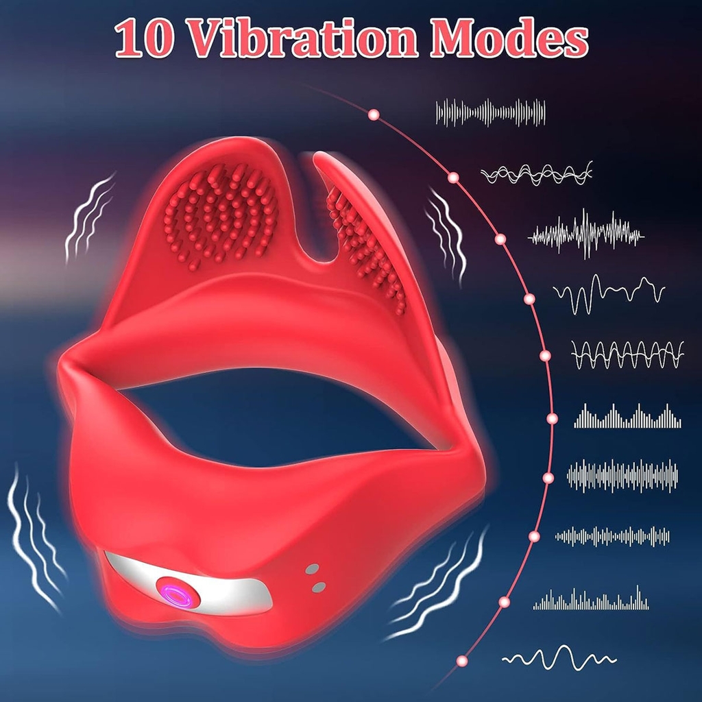 SMT2377 - Vòng khóa dương vật hình cái môi có 10 tần số sạc điện