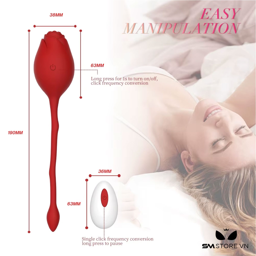 SMT1569 - Trứng rung 2 đầu hình hoa hồng điều khiển mini dài 19cm