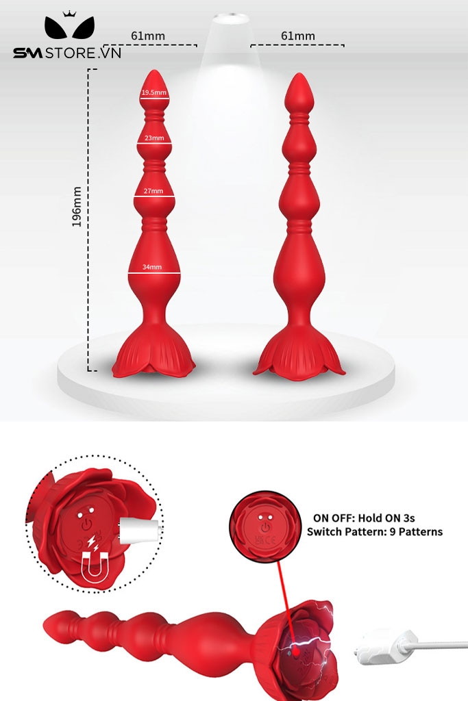 SMT2014 - Máy rung hậu môn chuỗi hạt có đáy bông hoa dài 19.6cm