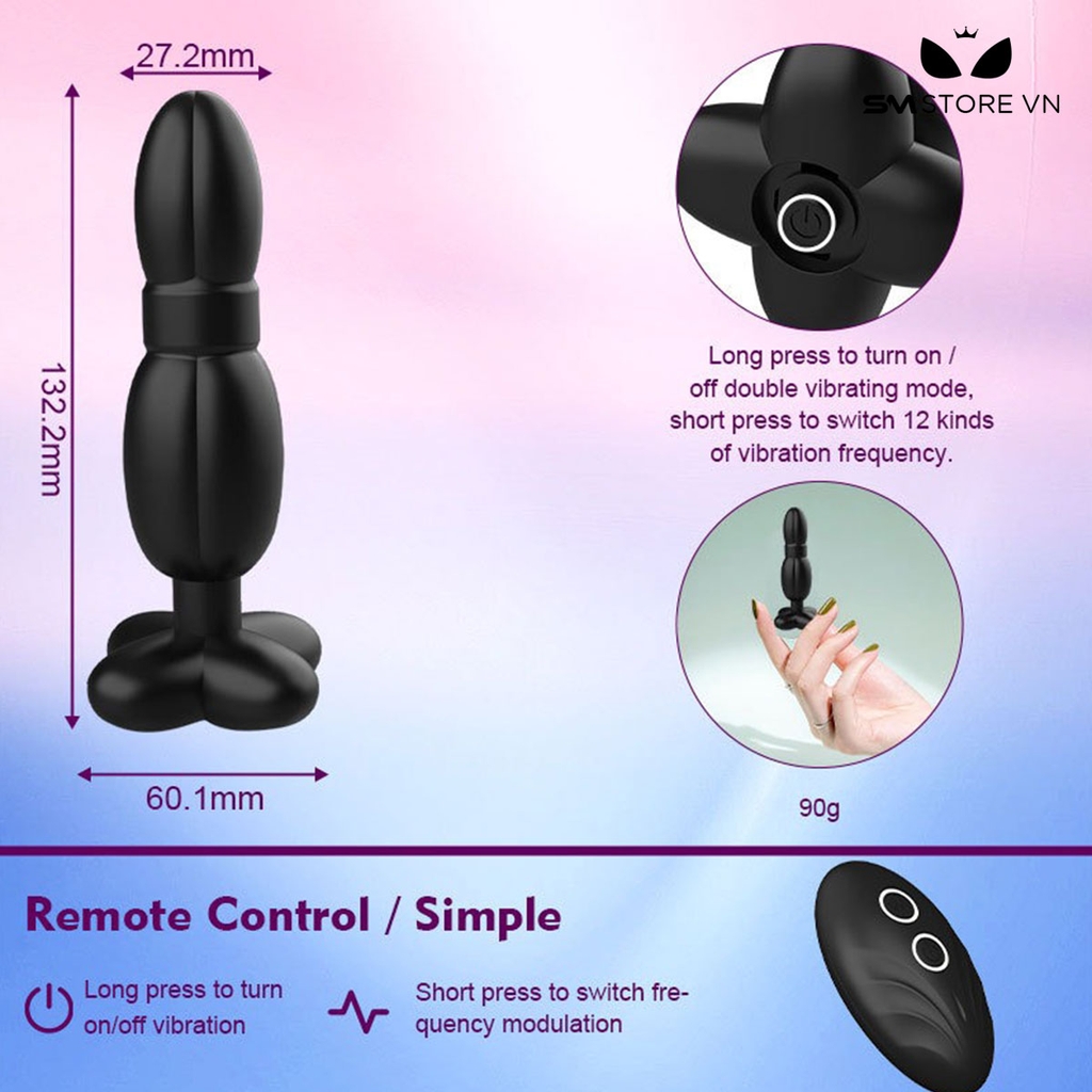 SMT1260 - Butt plug phích cắm hậu môn silicon có hoa dài 132mm