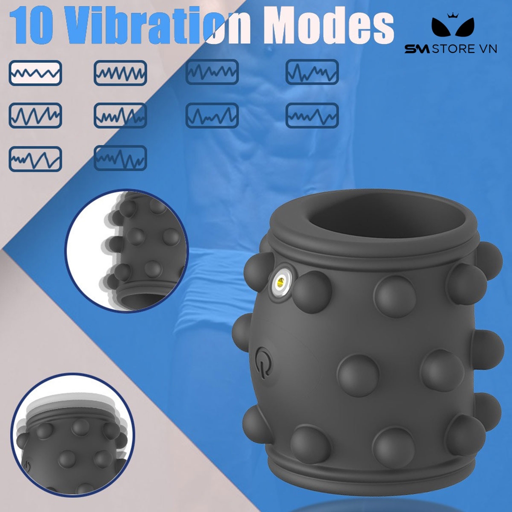 SMT796 - Vòng đeo dương vật silicon có 10 tần số rung và bi sạc USB