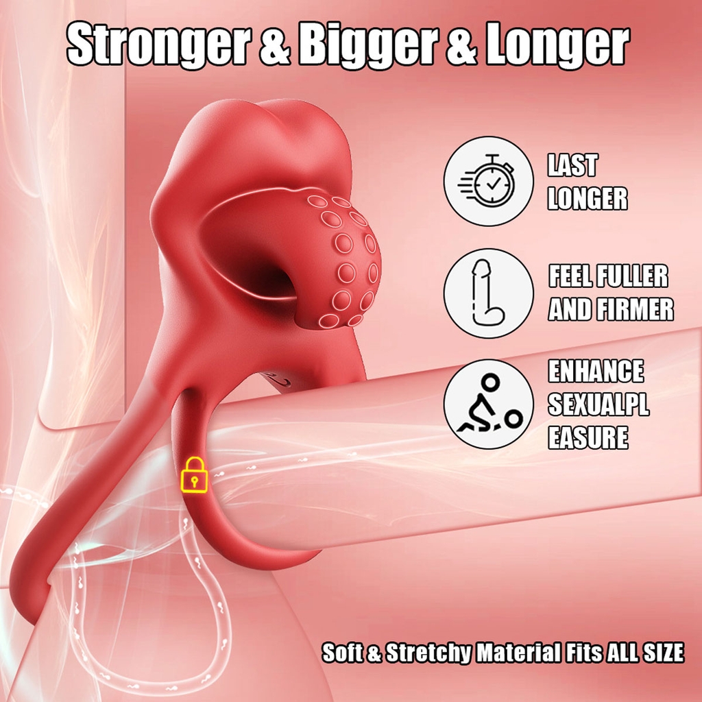 SMT2496 - Vòng đeo dương vật mix lưỡi liếm rung 10 chế độ