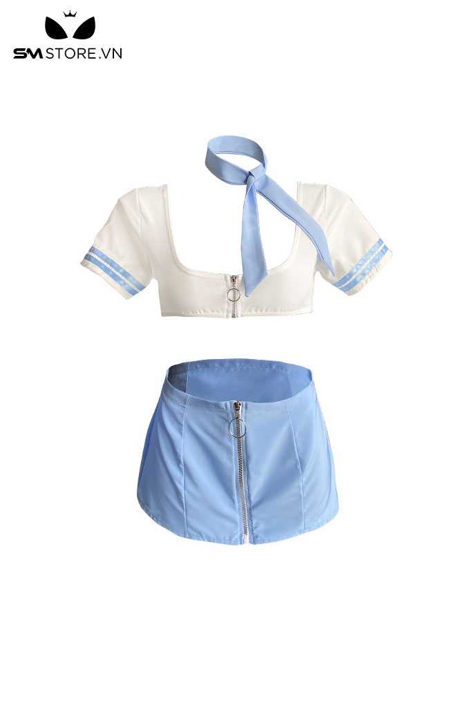 SMS573 - Trang phục tiếp viên với áo croptop và chân váy có khóa kéo