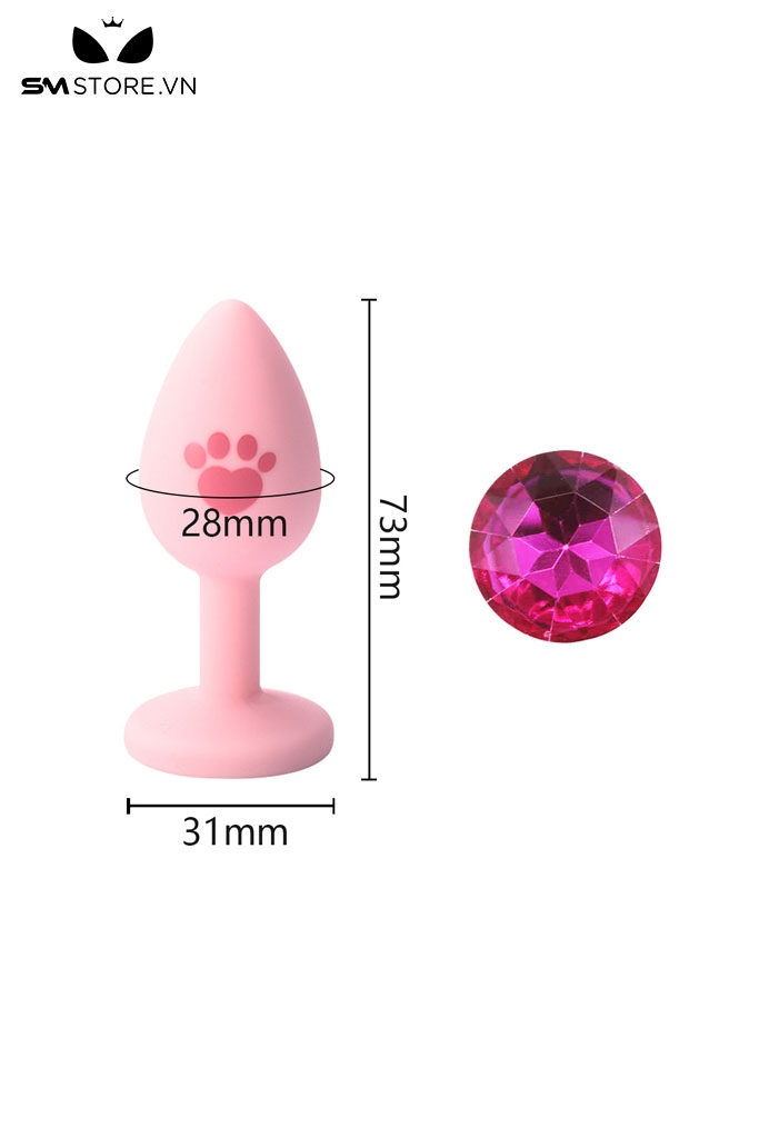 SMT1182 - Butt plug hậu môn silicon chân mèo dài 73mm gắn hạt ngọc