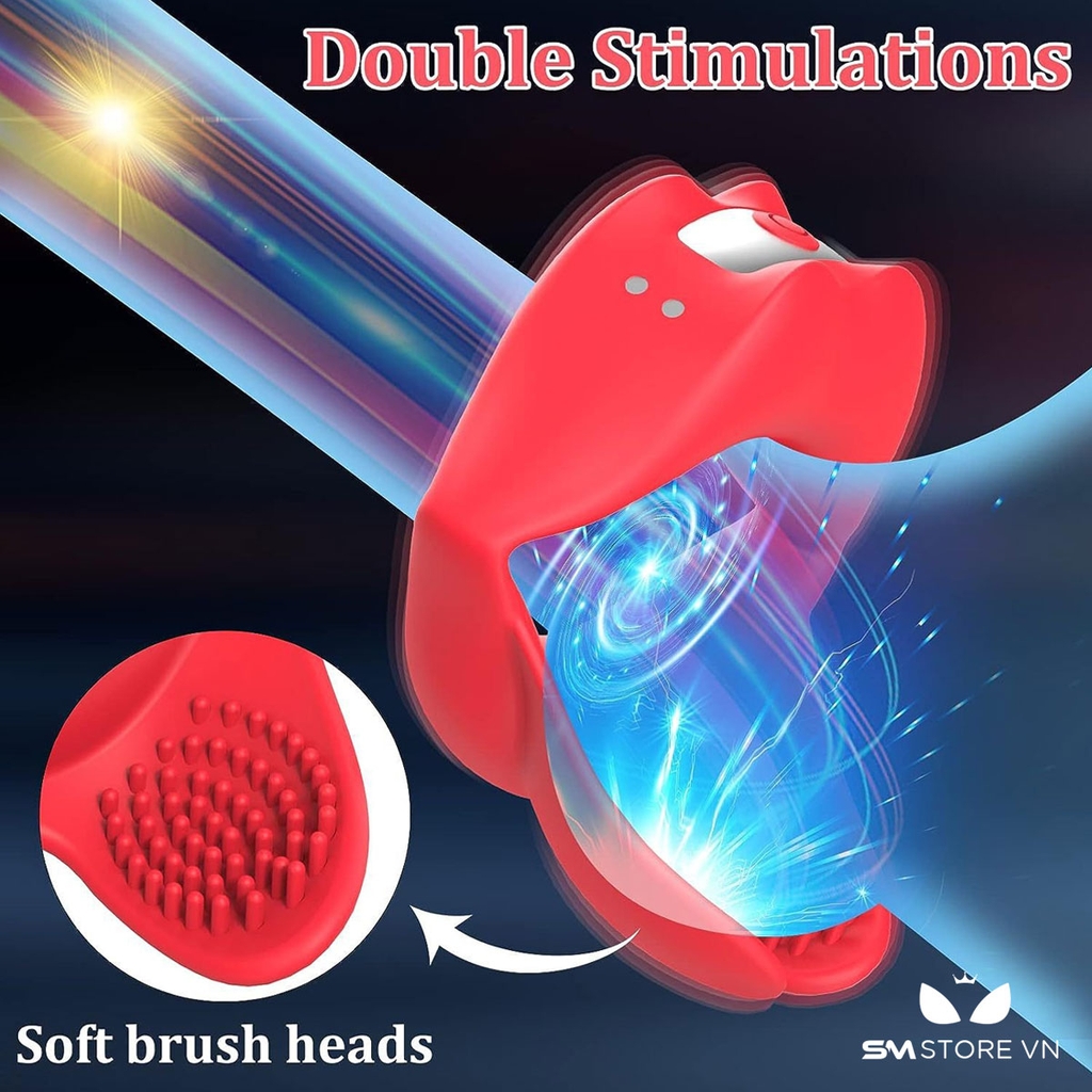 SMT2377 - Vòng khóa dương vật hình cái môi có 10 tần số sạc điện