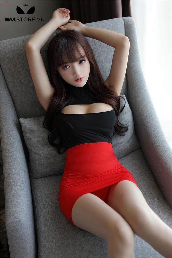 SMS368 - đồ cosplay thư kí ôm body gồm áo khoét ngực và chân váy