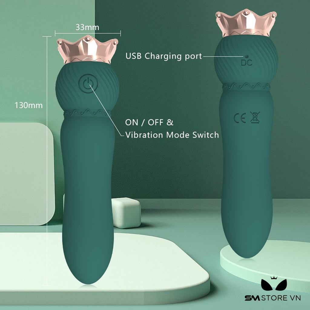 SMT1842 - Trứng rung hình viên đạn gắn vương miện dài 12.6cm